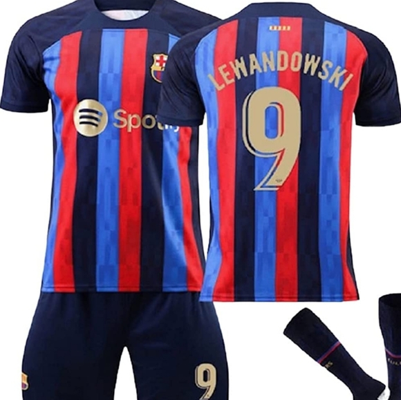 Barcelona Home Lewandoweski Soccer KIDS size Medium Jersey + Shorts No Socks - Picture 2 of 2